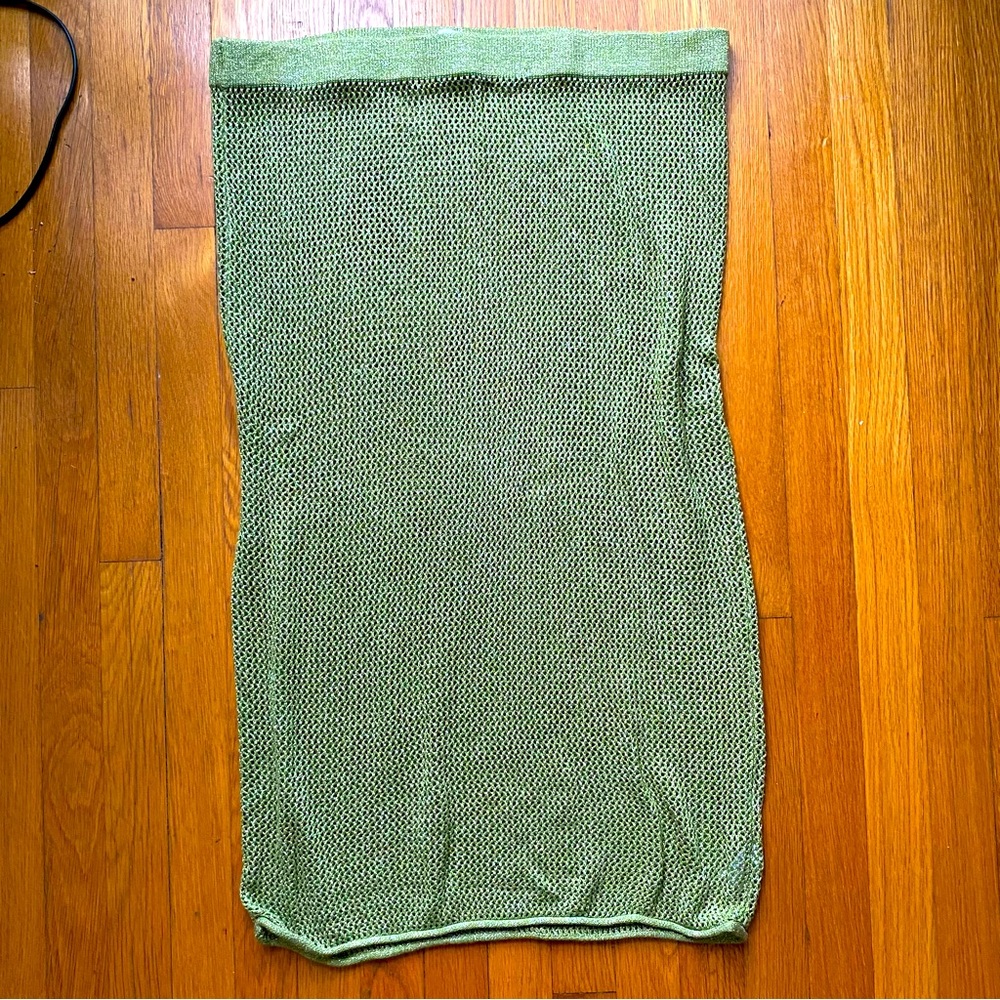 Future collective metallic green sparkle crochet midi skirt